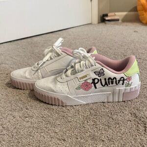 Puma Kids White and Pink Floral Sneakers